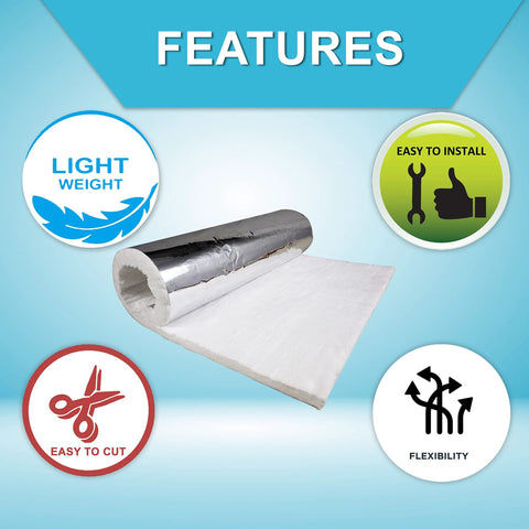 SIMOND STORE ceramic fiber blanket with aluminum foil facing; 1/2 in x 24 in x 36 in, 6# density, 2400F high-temp insulation for stoves