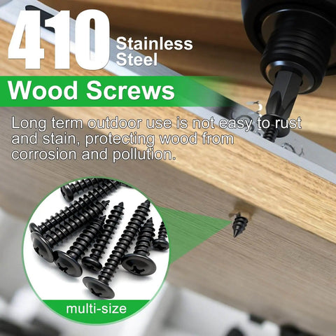 410 Stainless Steel Wood Screw Set, DIY Friendly Assortment Kit With M2 M3 M4 Pan Head And Truss Head Self Tapping Screws, Black Finish