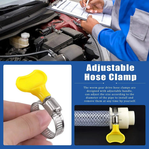 Adjustable 19-29mm Hose Clamps Set With Key Type Worm Gear, stainless steel clamp with yellow plastic handle for DIY and automotive use