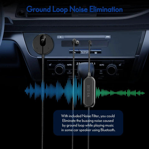 Bluetooth Car Kit With Wireless Aux Receiver For Hands Free Calling And Music Streaming Ground Loop Noise Filter display