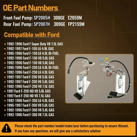 Ford F Series Front And Rear Fuel Pump Assembly For 1992 1993 1994 1995 1996 1997 F150 F250 F350 F250HD V8 5.0L 5.8L 7.5L 4.9L