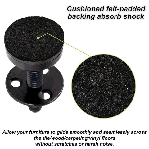 Heavy Duty Furniture Leveling Feet Adjustable Levelers For Desks Chairs Cabinets Dressers And Benches Screw On Round T Nut Kit Three Eighths Inch Sixteen Thread Four Pack Black with cushioned felt pad
