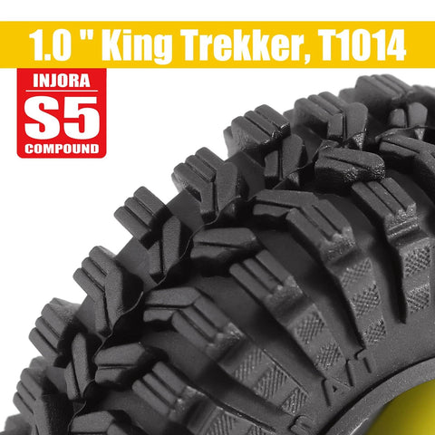 Close-up of Silicone Rubber Inserts And S5 All Terrain Tires For 1/18 TRX4M And 1/24 SCX24 RC Crawler Upgrade with tread detail.