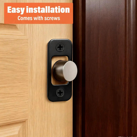 Four Pack Deadbolt Strike Plate 1 Inch By 2 And A Quarter Inch Round Corner With Screws Matte Black Stainless Steel on door
