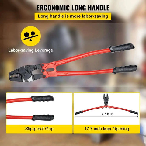 24 Inch Heavy Duty Hand Swager Crimper Tool With Five Dies From One Sixteenth To Three Sixteenths, ergonomic long handle