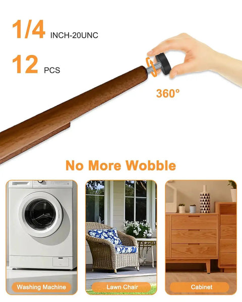 12 Pack Adjustable Leveling Feet One Quarter Inch 20 UNC for Furniture DIY with washing machine, lawn chair, cabinet use