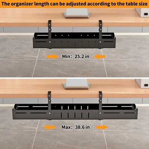 Under Desk Cable Management Tray Extendable From 25.2 To 38.6 Inches No Drill No Damage To Desk Clamp On Wire Organizer