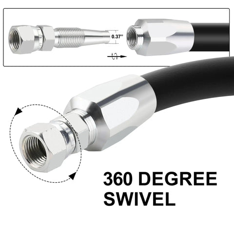 Two Pack Three Eighths Inch Reusable Hydraulic Fittings with 360-degree swivel feature for leak-free connection in heavy-duty hoses