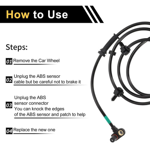 REPAIROCK ABS wheel speed sensor with wiring harness and installation steps graphic