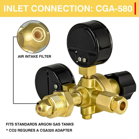 Argon CO2 Welding Regulator With Flowmeter And Gauge 0 To 4500 PSI Output CGA580 Inlet For MIG TIG Shielding Gas