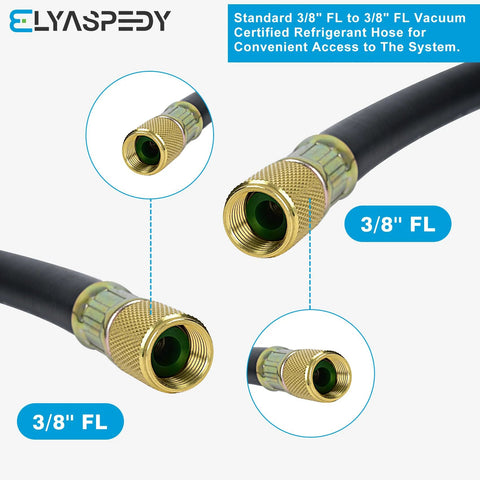 3/8 in. FL vacuum hose, 5 ft, black with brass 3/8 in. x 3/8 in. fittings; for refrigeration and AC equipment.