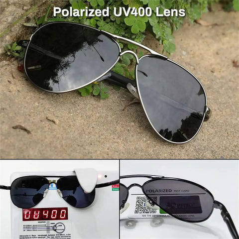 Dope Polarized Aviator Driving Sunglasses For Men And Women With Metal Frame Ultralight Silver And Black Gray Lenses UV400 Outdoor Eyewear With Glare Reducing Polarized Lenses For Clear Vision In Bright Sunlight.