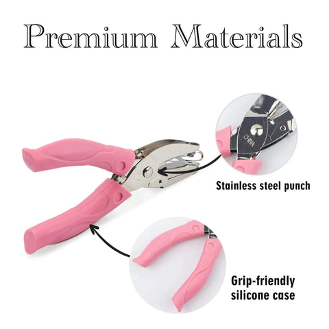 Star Shaped Handheld Paper Hole Punch With Soft Grip Pink Silicone Cover, features stainless steel construction for craft projects.
