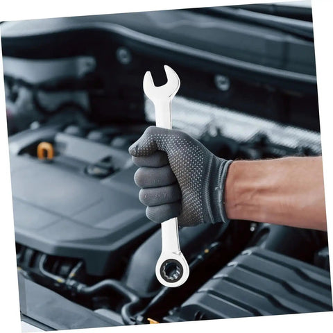 Worker using Compact Metric Ratcheting Wrench Set With Offset Mini Wrenches 12 Piece Swivel Head Handy Tools Kit For Tight Spots Durable Steel Spanner Tools For Home Garage And Auto Maintenance in engine maintenance