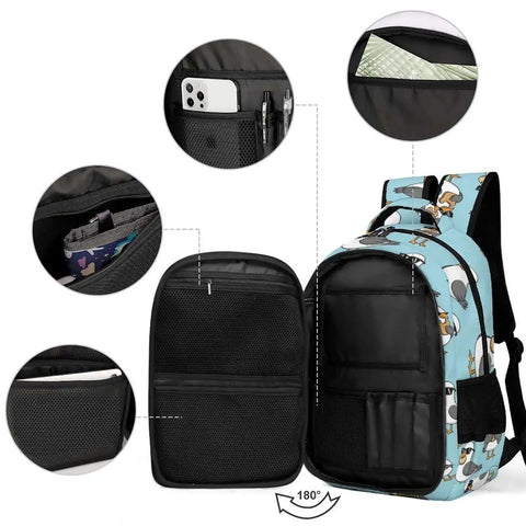 Cool Seagulls Design Travel Laptop Backpack With Large Capacity Waterproof Durable Daypack for women and men, open front view.