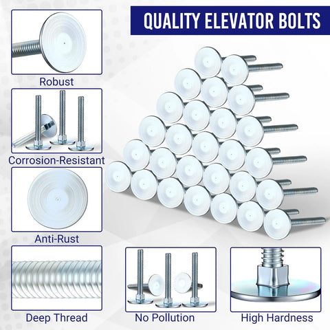 Elevator bolts 25-piece set, 1/4-20 x 2 in, galvanized steel with nuts and flat washers, silver.
