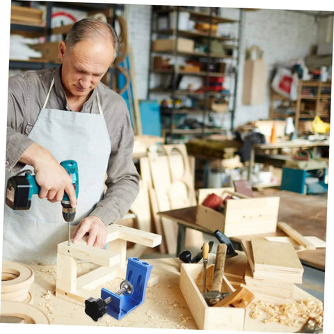 Carpenter using Pocket Hole Jig Angle For Precise Pocket Woodworking Do It Yourself Friendly Cabinet And Furniture Assembly Tool