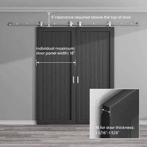 Top Mount Sliding Barn Door Hardware Kit For Double Doors, 7 Feet Stainless Steel Track And Hardware Set installed view