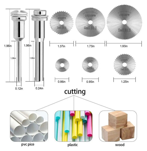60 Pieces Rotary Cutting Wheels Tool Kit With Resin Cut Off Discs And Diamond Grit Blades dimensions and material examples