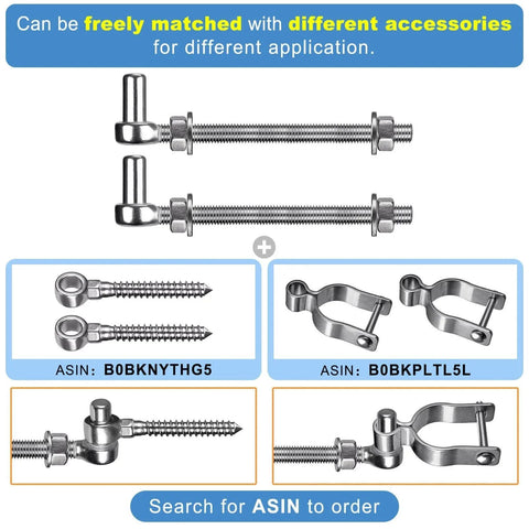 304 Stainless Steel Gate Hinge Set M12 By 8 Inch J Bolt Gate Hinges shown with various compatible accessories