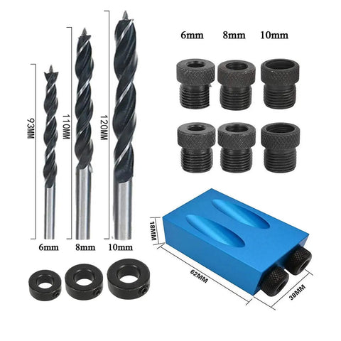 Pocket Hole Jig Kit 14 Piece for Woodworking and Carpentry Joinery 15 Degree Inclined Hole Fixture with 6 8 10 mm Drill Bits Dowels and Screws Aluminum Alloy Guide