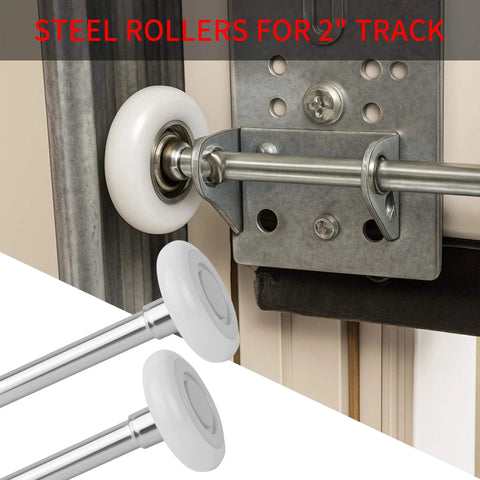 10 Pack 4 Inch Stem 2 Inch White Nylon Garage Door Roller With Protective Sealed Cap Dustproof Ultra Quiet Long Lasting Heavy Duty High Load Capacity Double Sealed Bearings Maintenance Free installed on garage door track