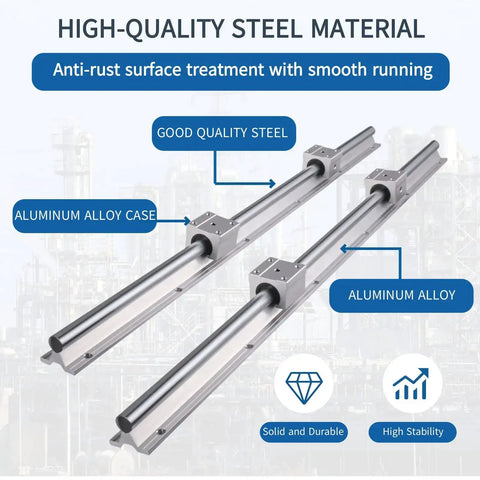 Linear Rail Kit With Two 1000mm SBR20 Rails And Four SBR20UU Carriage Blocks For DIY CNC Routers And Lathes shown in aluminum alloy