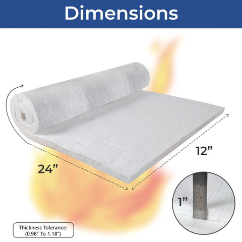 Simond Store rolled ceramic fiber insulation blanket, white, 1-inch thick, 12 x 24 in, high-temp fireproof
