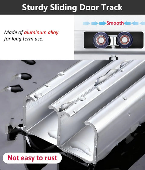 Beefed Up Glass Sliding Door Hardware Kit With Heavy Duty Aluminum Track And Roller System, close-up of aluminum track