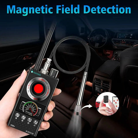 Hidden Camera Detector And Bug Detector With Magnetic Tracker in a car for privacy and security