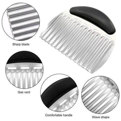 3 Piece Crinkle Cutter Knife Set For Veggies And Fruits, Stainless Steel Wave Fries Cutter Slicer For Potatoes, Cucumbers, Carrots And More