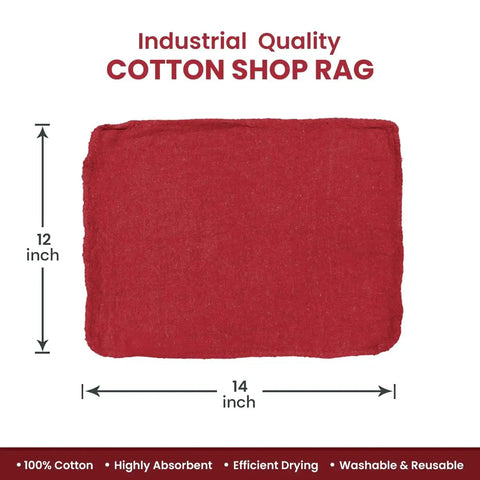 Heavy Duty Cotton Shop Towels Red Pack Of 150 Absorbent Cleaning Rags For Auto Garage And Home 12x14 inch
