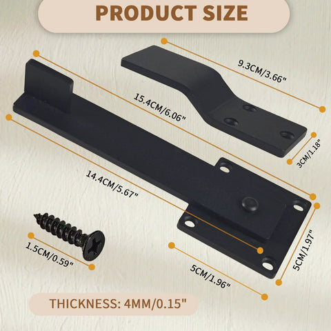 Components of 6 Inch Barn Door Flip Latch Lock Heavy Duty Gate Latch for Fence Shed Farm Garden and Sliding Doors in matte black steel