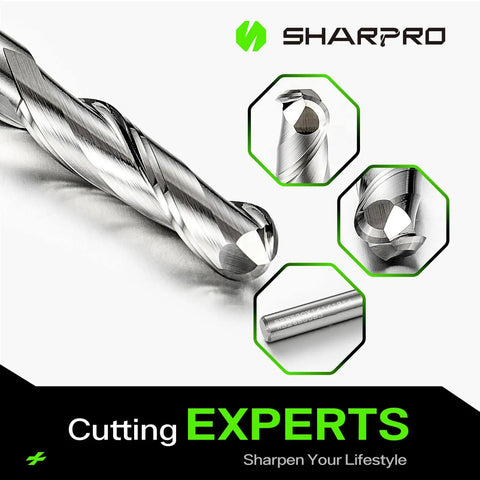 Beefy Pro Grade Carbide Ball Nose CNC Router Bit With Up Cut End Mill for wood and aluminum engraving, close-up view.