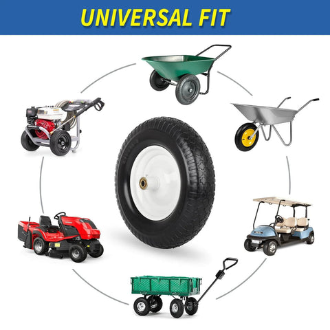 Solid Wheelbarrow Tire 16 Inch 4.80 4.00 8 Flat Free Wheel And Tire With 6 Inch Centered Hub And Five Eighth Inch Axle Bore