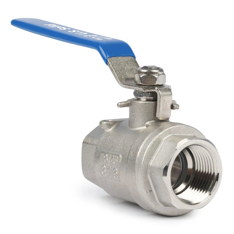 Ball valve, 3/4 in, 316 stainless steel with blue lever handle and female NPT threads