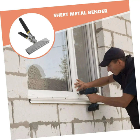 Worker using 6 Inch Hand Seamer Tool With Straight Jaw Metal Bender on sheet metal by a window, showing non-slip handle