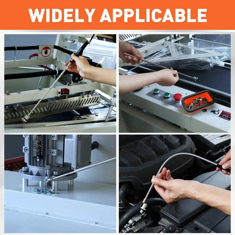 Must Have Versatile Four Piece Magnetic Pickup Tools Kit With Telescoping Extensions in various uses in a workshop setting