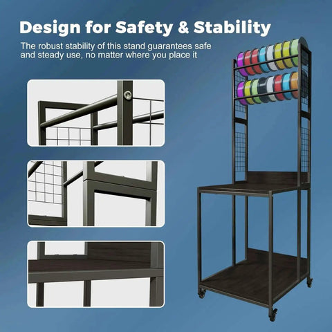 Beefed Up Heavy Duty 3D Printer Stand With Double Layer Filament Storage Rack on Wheels for safety and stability