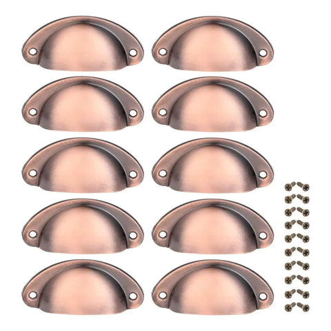 10 Pack Cup Pulls Cabinet Hardware 3.23 By 1.38 Inches With 2.56 Inch Center To Center Holes Brushed Red Copper Zinc Alloy with screws