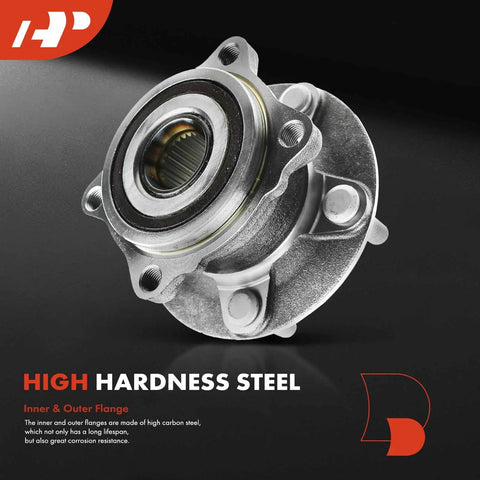 Close-up of rear wheel bearing and hub assembly made of high hardness steel for Mitsubishi Outlander, 5-lug, AWD and 4WD.