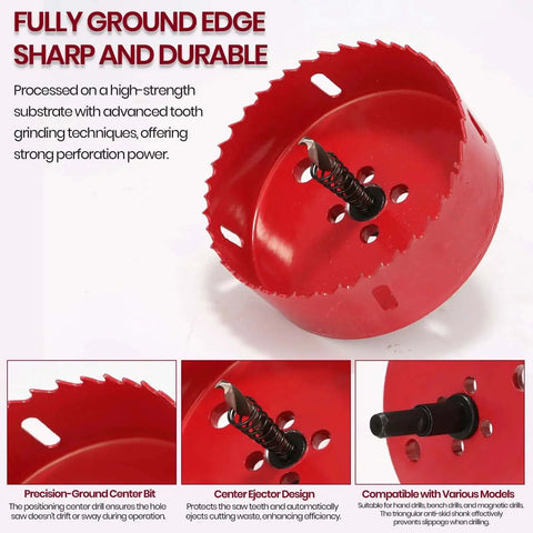 All In One Recessed Lighting Hole Saw Kit With Dust Bowl For Dust Collection, 4 Inch And 6 Inch Bi Metal Hole Saws, Close-Up