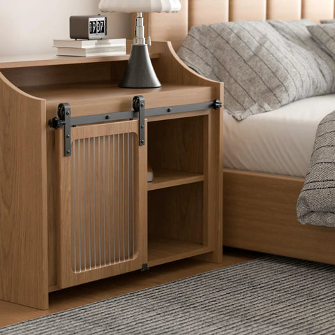 Nightstand with Sliding Barn Door Hardware Kit For Closet And Cabinet, 4 Ft Track System, Carbon Steel With Frosted Black Finish