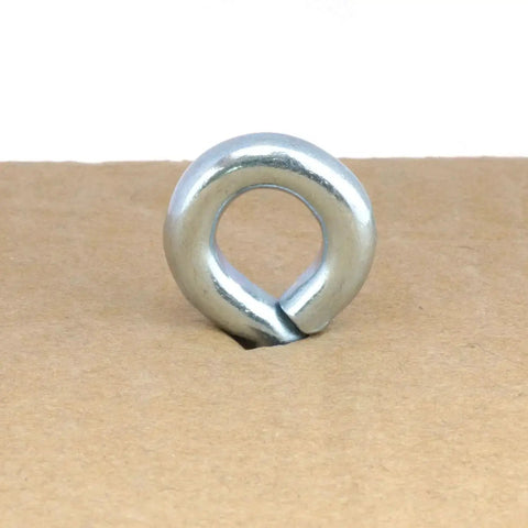 Quarter inch by one foot marine grade carbon steel eye bolt on cardboard surface, part of a set with nuts for outdoor heavy-duty use.