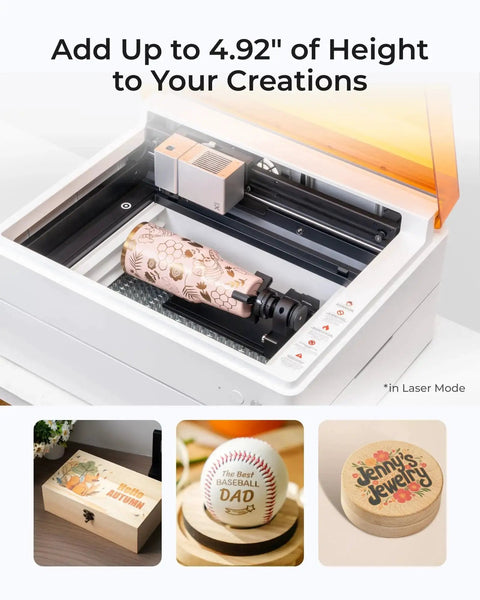 All In One Desktop Craft Machine With 4 In 1 Capabilities, 20W Laser Engraver, Vinyl Cutter, Inkjet Printer, And Pen Drawing, Plus Rotary Engraving On Tumblers, Premium Bundle For DIY Makers And Small Shops in laser engraving mode.