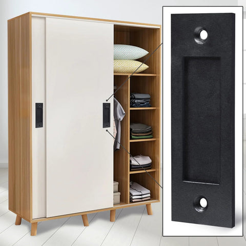 Finger Flush Pulls for Sliding Pocket Barn Door Handle Set, Recessed Rectangular Plate, Matte Black Finish, 2x6 Inches