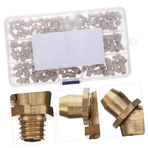 Copper Grease Nipples Assortment Kit With Zerk Fittings For Lubrication, showing M8 and M10 size fittings in plastic case with close-up