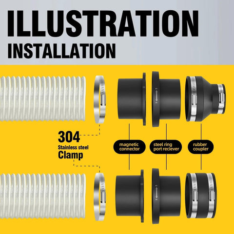Illustration of 4-Inch Magnetic Dust Collection Fittings With Interlock Starter Kit for Dust Collectors and Shop Vacuums
