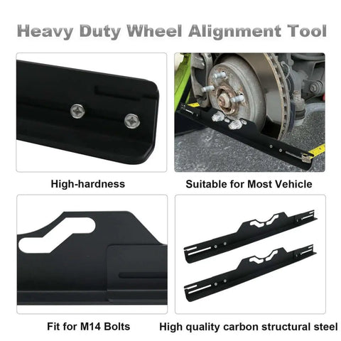 Pro Grade Wheel Alignment Tool Kit With Tape Measures, Heavy Duty Toe Alignment Plates for front end alignment.