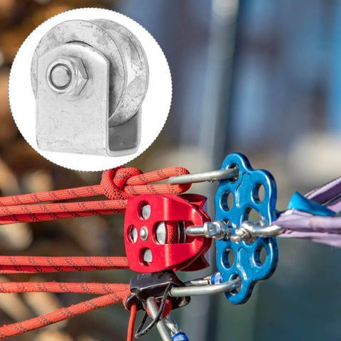 Close-up of Heavy Duty Pulley Wheel Track Roller For Sliding Gates And Garage Doors with steel bearings and rope system.